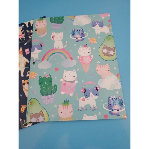 2 Pocket Folder 3 Prong Plastic Novelty Print Cat Dogs Greenroom - Picture 3 of 9